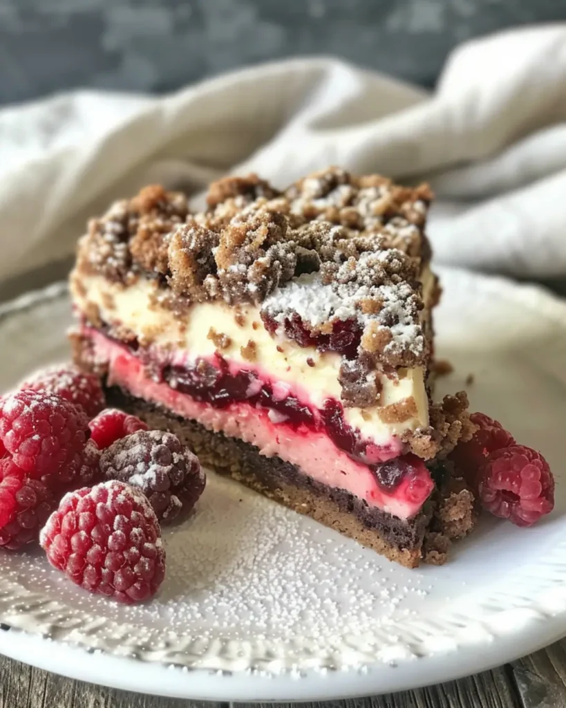 Decadent Chocolate Raspberry Cheesecake Crumb Cake