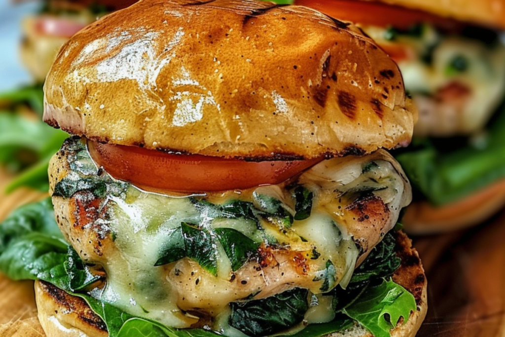 White Cheddar and Spinach Chicken Burgers Recipe