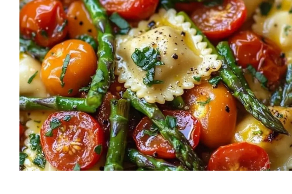 Ravioli with Tomatoes, Asparagus, Garlic, and Herbs