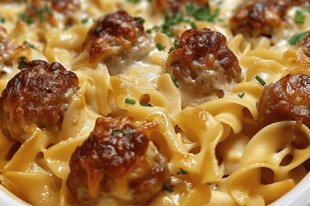 Creamy Swedish Meatball Noodle Bake