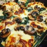 Chicken Spinach Mushroom Bake, Low Carb Oven Dish, Creamy Chicken Recipe