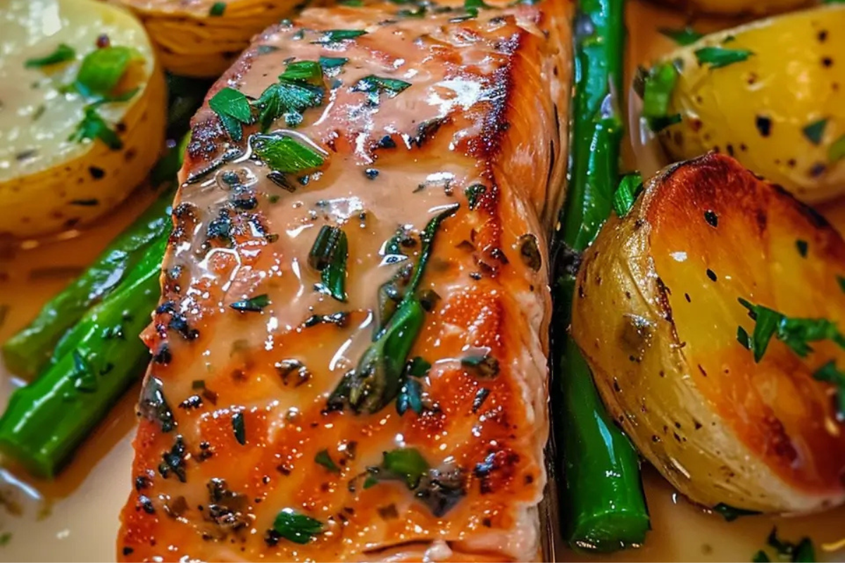 Garlic Herb Salmon with Asparagus and Potatoes