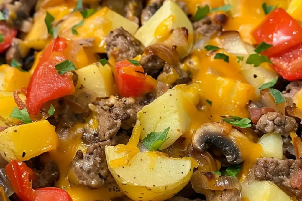 Crockpot Cheesesteak Potato Casserole