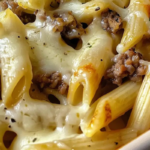 Cheesy Penne with Garlic Butter Ground Beef