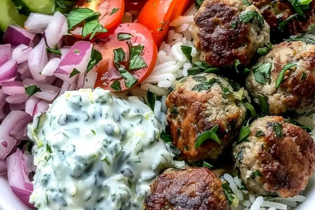 Greek Meatball Bowl with Tzatziki