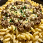 Beef and Rotini in Garlic Parmesan Sauce