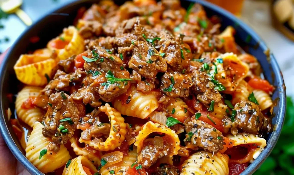 Beef Pasta in a Creamy Garlic Sauce